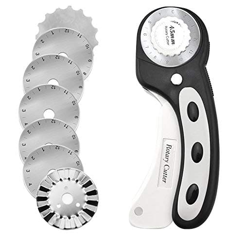Headley Tools 45mm Rotary Cutter with 7pcs Extra Blades, Ergonomic Handle Rolling Cutter with Safety Lock for Crafting, Sewing, Quilting, Fabric Rotary Cutter Perfect for Left & Right Hand (Black)