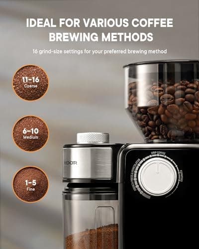 SHARDOR Electric Burr Coffee Grinder 2.0, Automatic Coffee Bean Grinder for Home Use, Adjustable Burr Mill with 16 Precise Settings for Espresso & French Press, Glossy Black — view 2