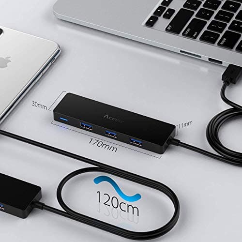 Aceele USB Hub 3.0 Splitter with 4ft Extension Long Cable Cord, 4-Port Extra Slim Multiport Expander for Desktop Computer PC, PS4, Laptop, Chromebook, Surface Pro 3, iMac, Flash Drive Data and More — view 4