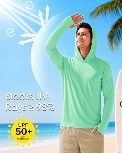 Boladeci Mens Long Sleeve Shirt Fishing Hoodie UPF 50+ UV Protection Sun Shirts Summer Water SPF Rash Guard Tee Tops T-Shirts Swim Shirts XS Green — view 2