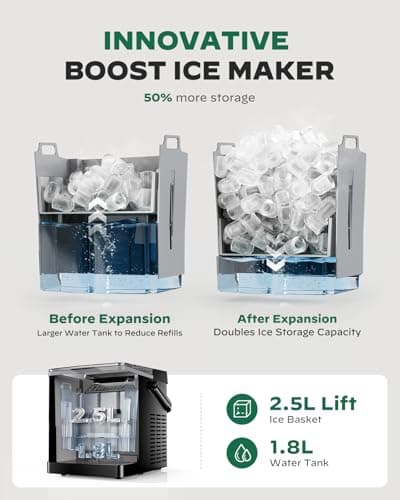Silonn Countertop Ice Maker - 26.5lbs/24H Portable Ice Machine with 2.5L Expandable Ice Basket, 9 Bullet Ice Cubes in 6 Mins, 2 Ice Sizes LED Touch Control & Self-Cleaning for Home Kitchen — view 2