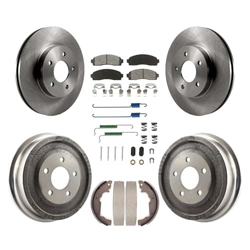 Transit Auto Front Rear Disc Brake Rotors Semi-Metallic Pads And Drum Kit (7Pc) Replacement For Saturn Vue Chevrolet Equinox Pontiac Torrent K8S-102009
