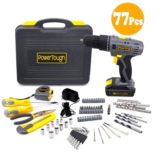 Uniteco 77pcs Power Tool Set with 18/20V Cordless Drill Electric Screwdriver Tool Kit Home Repair Set Gift Box Office House Repair Charger and Storage Case Included — view 3
