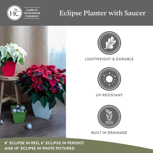 The HC Companies Eclipse Square Plastic Planter w/Attached Saucer - Outdoor & Indoor Plant Pot with Drainage Holes - Lightweight, UV-Resistant Plastic Pots for Plants (10" Slate Blue, Pack of 2) — view 3