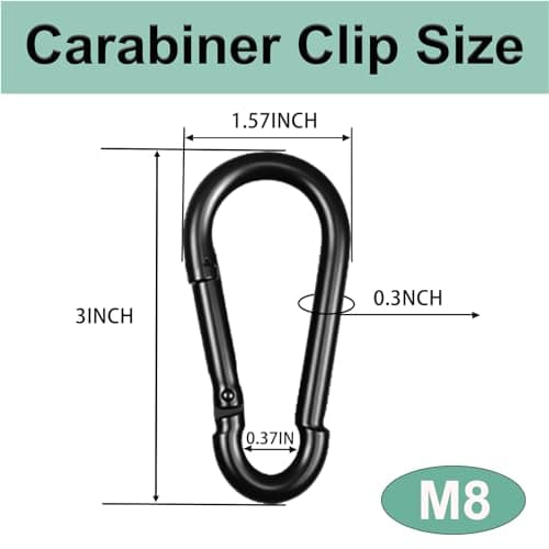 High-PQ Black Carabiner, Heavy Duty Galvanized Steel Spring Snap Hook Carabiner Clips with 550LBS Holding Capacity, Ideal for Outdoor, Hammock, Swing and Travel (30PCS M8 3Inch)