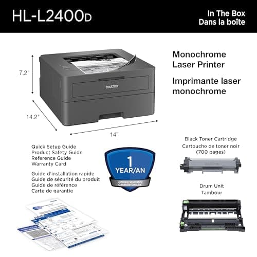 Brother HL-L2400D Compact Monochrome Laser Printer with Duplex Printing, USB connectivity (Cable Sold Separately), Black & White Output — view 7