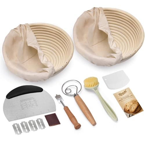 KOACKL Sourdough Bread Starter Kits Banneton Sourdough Bread Making Tools, Banneton Proofing Basket with Linen Cover Making Bread Basket for Baking Dough with Rising Pattern (Round & Round)