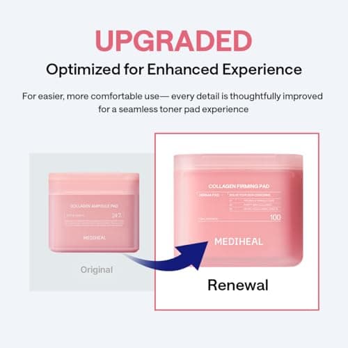 MEDIHEAL Collagen Firming Toner Pad – Korean Skincare, 98% Vegan Collagen with Retinol & 7 Peptides, Firming, Plumping & Wrinkle Care, Micro-Hole Fabric, 100 Pads