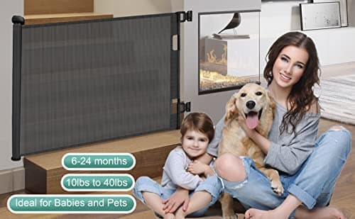 Sulishang Retractable Baby Gate 33.8"x55"- Safety Mesh Baby Gate/Dog Gate, 33inch Tall and Extends up to 55inch Wide for Stairs, Doorways, Hallways, Banisters Indoor and Outdoor (Black) — view 4