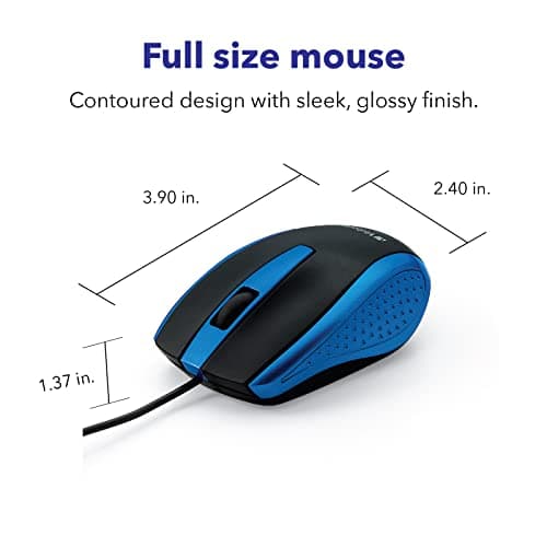 Verbatim Wired USB Computer Mouse - Corded USB Mouse for Laptops and PCs - Right or Left Hand Use, Blue 99743, 1.4" x 2.4" x 3.9" — view 3