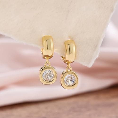 NIXMAX Trendy Gold Dangle Earrings for Women, Chunky Statement Round CZ — view 4