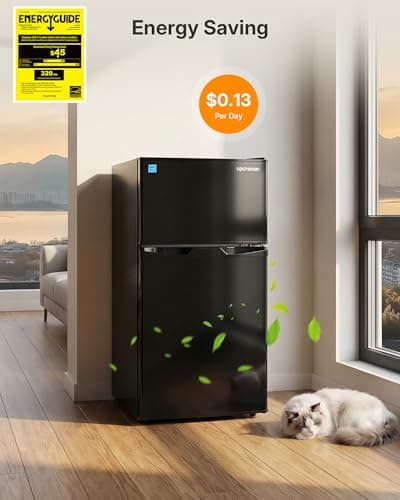 Upstreman 3.1 Cu.Ft Mini Fridge with Freezer, Double Door Small Refrigerator, Adjustable Thermostat, Energy Star Certified Low Noise Mini Refrigerator for Bedroom, Dorm, Apartment Black-TM31 — view 4