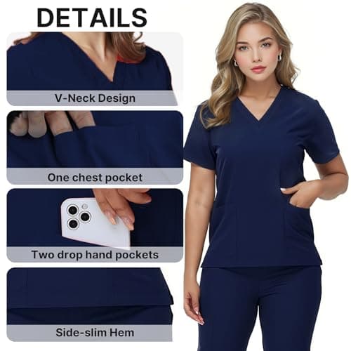 Scrubs for Women and Man V-Neck Pocket Top Drawstring Jogger Pants Nursing Scrubs Uniform — view 3