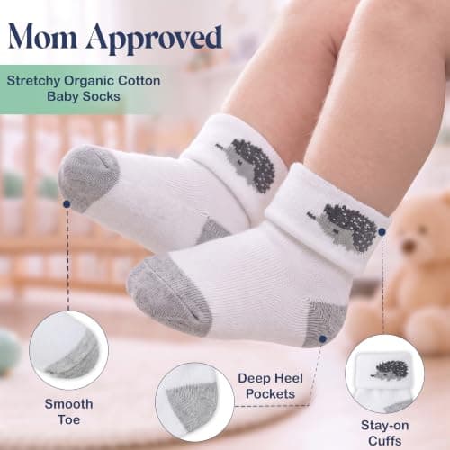 Mother's Choice Organic Cotton Baby Socks 0–6 Months, 12 Pairs Newborn & Infant Socks Soft Hypoallergenic Breathable Gentle On Delicate Skin Stretch Fit Comfortable Daily Essentials For Little Ones