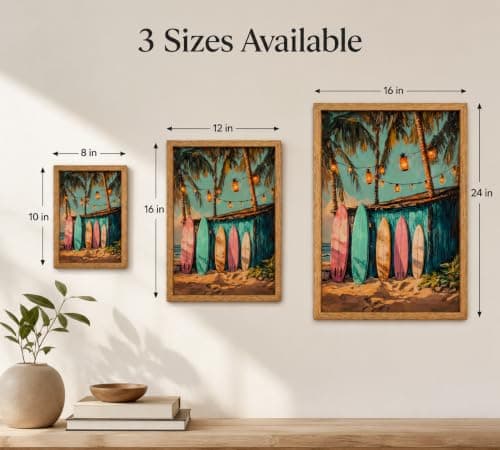 Framed Vintage Surfboard Canvas Wall Art,Coastal Painting Picture Wall Decor,Tropical Palm Tree Lantern Summer Poster Print Artwork,for Living Room Bedroom Bathroom Girls Room Home Decoration 8x10in — view 4