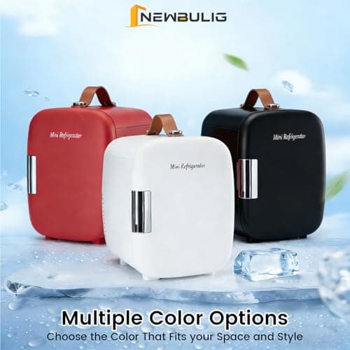NEWBULIG Mini Fridge for Bedroom, Office & Car, Portable 4L/4.23QT Mini Refrigerator for Skincare with Handle, Ultra-Quiet Energy-Saving Compact Cooler for Drinks, Food, Skincare & Makeup, 12V AC/DC — view 4