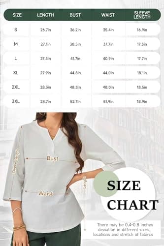 SHOLOW Women Cotton Linen Blouses Dressy Casual 3/4 Length Sleeve Womens Tops Button Down V Neck T Shirt Khaki — view 5