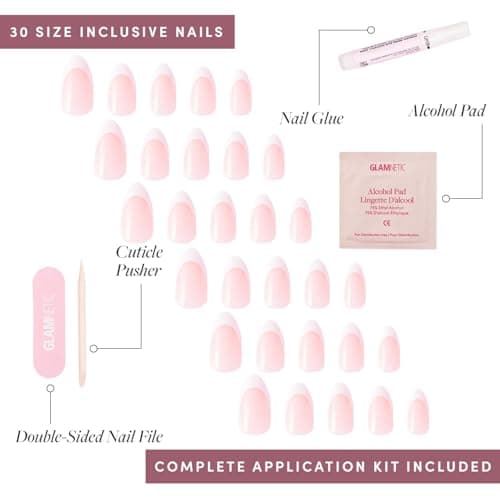 Glamnetic Press On Nails - MaDamn | French Tip UV Finish Short Pointed Almond Fake Nails, Salon Quality Semi-Transparent Nails in 12 Sizes - 24 Nail Kit with Glue — view 6