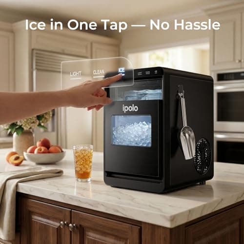 ipolo Nugget Ice Maker Countertop: 44lb/Day, Self-Cleaning, Black Stainless Steel, Portable, Soft Chewable Pebble Ice Machine for Home Kitchen, RV & Office — view 4