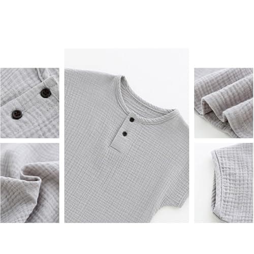 Boys Girls Cotton Linen Shirts Toddler Short Sleeve Button Down Tee Tops Solid Casual T Shirt Baby Cute Summer Top Clothes (White, 12-24 Months) — view 3