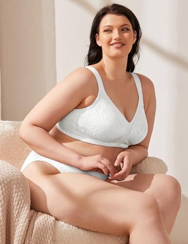 WingsLove Women's Full Coverage Non Padded Wire-Free Minimizer Bra Comfort Plus Size Everyday Bras, White, 40DD — view 5