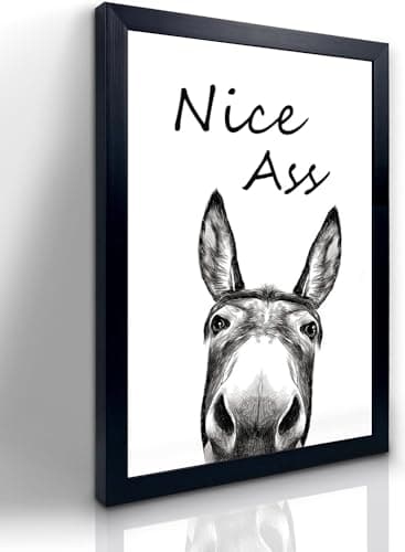 Foduuo Funny Bathroom Wall Art Decor, Black and White Donkey Wall Art, 8x10in Waterproof Canvas Framed Wall Art Animals Abstract Prints, High-end Pictures for Bedroom Kids Room