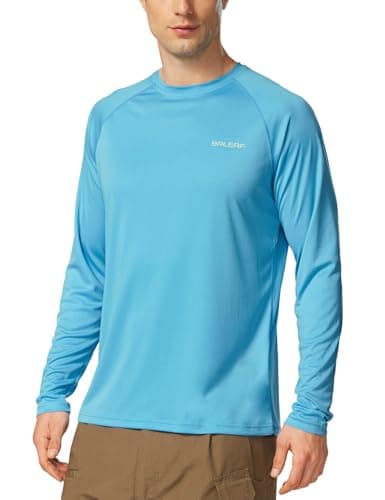 baleaf Mens UPF 50+ Sun Protection Shirts Long Sleeve Rash Guard, Quick Dry 4-Way Stretch for Fishing Swimming Surfing 01-Blue L