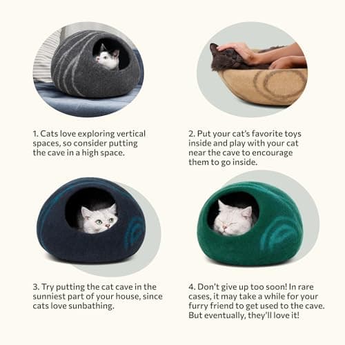 MEOWFIA Cat Cave – Premium Felt Cat Bed for Indoor Cats, Handmade Merino Wool (Light Grey, Medium) — view 7