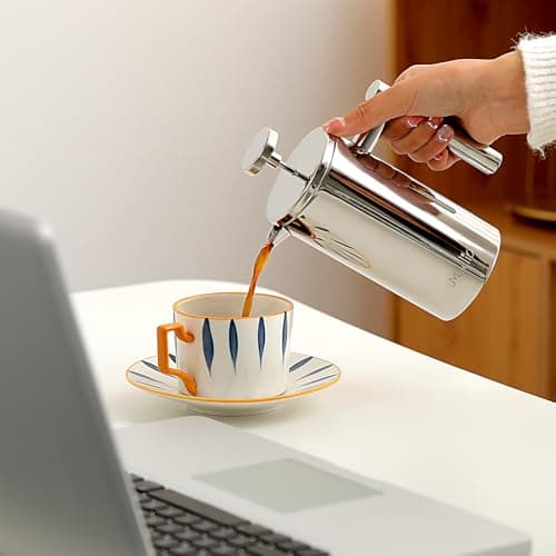 Meelio French Press Coffee Maker, 600ml/20oz Silver Stainless Steel Coffee Press, Double-Wall Insulated, Food Grade & Rust-Free, Included 2 Extra Filters, Dishwasher Safe — view 6