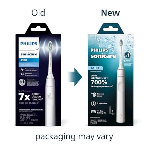Philips Sonicare 4100 Power Toothbrush, Rechargeable Electric Toothbrush with Pressure Sensor, White HX3681/23