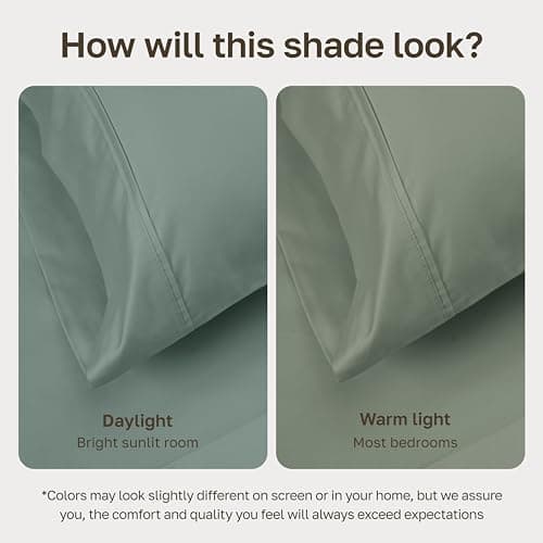 California Design Den 100% Cotton Sheets, Softest Queen Sheet Set, Cooling Sheets for Bed with Deep Pockets, 400 Thread Count Sateen, Bedding Sheets & Pillowcases, Queen Sheets (Sage Green) — view 4