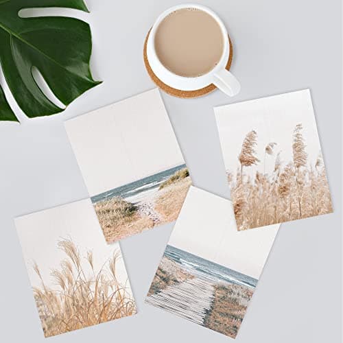 SIGNWIN Poster Bathroom Decor 8"x10"x 4, Wall Art Room Decor Multicolor for Living Room, Bedroom, Office White Pampas Grass Beach Ocean Shore Horizon Nature Wilderness Realism Landscape Colorful — view 2