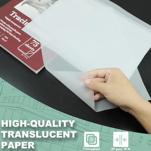 Tracing Paper 8.5x11 inch, 100 Sheets Transparent Vellum Paper for Tracing Pads, 38lb/60gsm Translucent Tracing Paper for Pencil, Marker and Ink，Trace Images, Sketch, Preliminary Drawing, Overlays. — view 2
