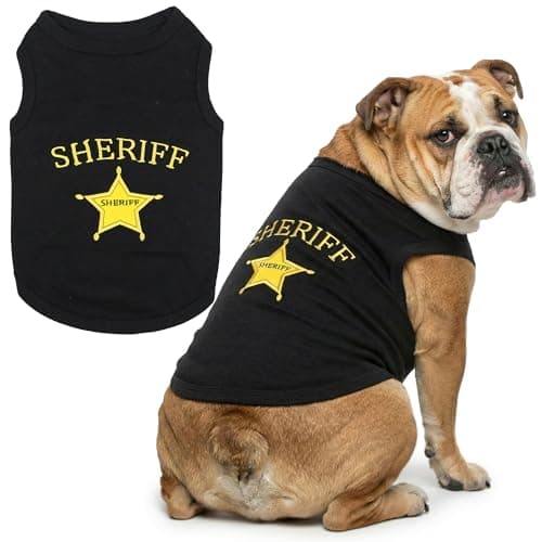 Parisian Pet Dog Tshirt - Embroidered “ Sheriff “ Dog Shirt - Lightweight and Skin Friendly Dog Clothes - Sleeveless Dog Tee Shirts - Machine Washable Dog Shirt for Large Dogs - 3XL
