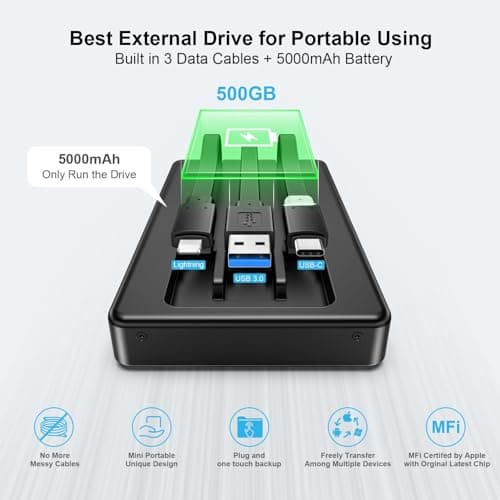 ySky MFi Certified 500G Portable External Hard Drive for iPhone iPad MacBook Windows Computer USB C Android Phones to Backup,Photo Stick for iPhone17/16/15/14/13((one Click Backup)
