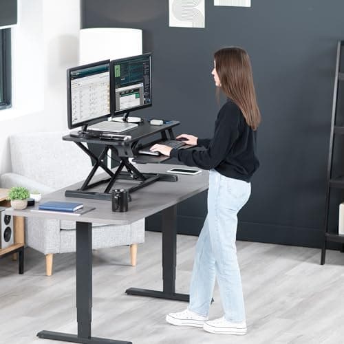 VIVO 36 inch Desk Converter, K Series, Height Adjustable Sit to Stand Riser, Dual Monitor and Laptop Workstation with Wide Keyboard Tray, Black, DESK-V036KB — view 8