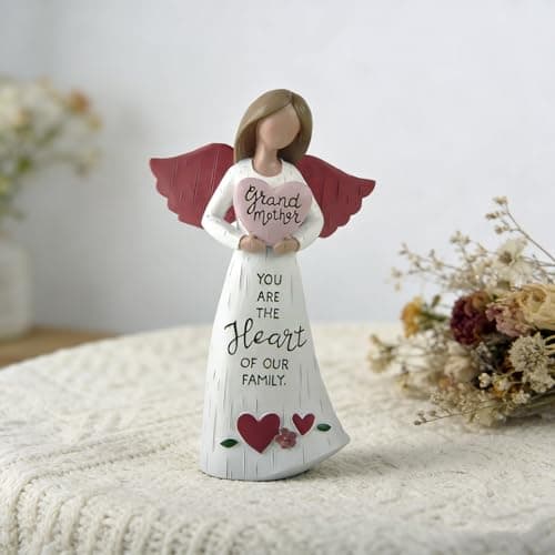Grandmother Angel Figurine with Heart, Resin Family Love Statue, “You are the Heart of Our Family” Angel Decor, Sentimental Gift for Grandma, Nana, Grandmother Birthday — view 4