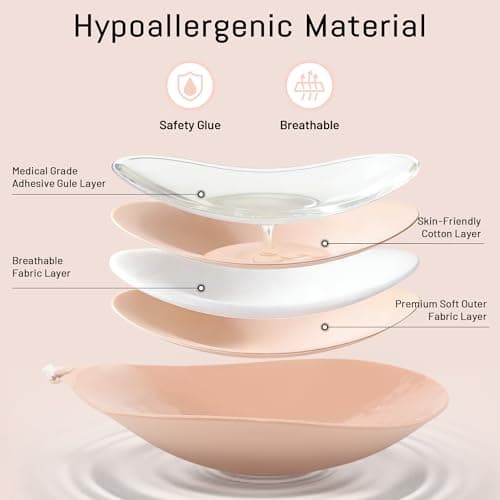 GKHWON Adhesive Bra Strapless Backless Invisible Push Up Sticky Bra with Silicone Nipple Covers Reusable Beige B — view 4