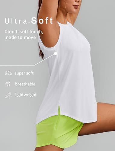 PINSPARK Workout Tops for Women Sleeveless Athletic Tank Tops UPF 50+ Running Tanks with Side Slits Loose Fit Gym Yoga Shirt, White, X-Large — view 3