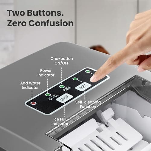 Portable Countertop Ice Maker Machine with Handle, 8 Bullet-Shaped Ice Cubes Ready in 6 Mins, 26Lbs/24H, Self-Cleaning Function with Ice Scoop and Basket for Home/Kitchen/Party (Grey) — view 4