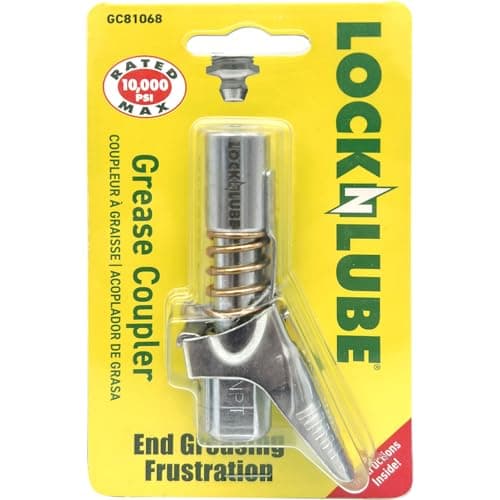 LockNLube Grease Gun Coupler, Patented Locking Jaws Create A Secure, Leak-Free Seal, The Original Rebuildable Locking Coupler, Rated to 10,000 PSI
