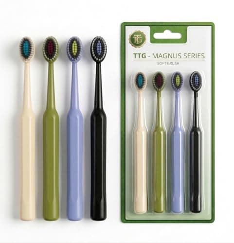 TTG Manual Toothbrush with Roman Column Handle, High-Density Soft Bristles for Sensitive Gums, Ergonomic Contoured Head for Daily Cleaning, 4 Count Aesthetic Toothbrushes for Adults & Teens, Matte Finish — view 2