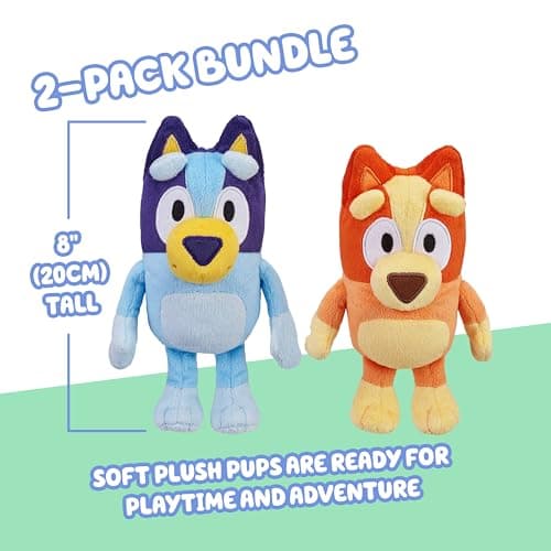 Bingo & Bluey Plush Toys 2-Pack, Soft Deluxe Fabric, Embroidered — view 2