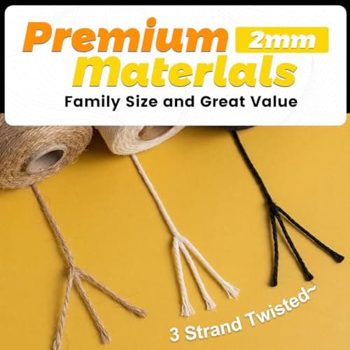 PerkDecor Twine String Natural Jute Twine & Cotton Twine Bundle - Bulk Packing Twine for Crafts, Gift Wrapping String, Gardening Twine, Home Decor (3 Rolls, 984ft, 2mm)