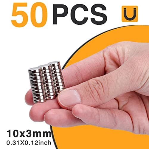 TRYMAG Small 10x3mm 50Pcs Rare Earth Magnets, 50Pcs Tiny Round Fridge Magnets for Whiteboard, Refrigerator, DIY, Kitchen, Office — view 2