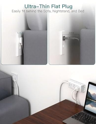 Addtam Flat Plug Power Strip with 6 Outlet Extender, 3 FT Extension Cord Flat Wall Plug with Multiple Outlets, No Surge Protector for Cruise Ship, Travel, Dorm, Home Office, Cruise Essentials, White