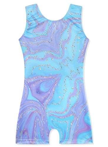 HOZIY Gymnastics Leotards for Girls Unicorn Aurora Rainbow Mermaid Dinosaur Cupcake Sparkle Biketard Toddlers Kids Children, Blue Purple Marble, 6-7 Years