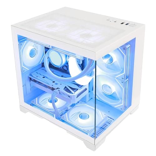 HELLOLAND White Gaming Desktop PC, AMD Ryzen 7 5700X 3.4GHz, GeForce RTX 5060 8GB, 32GB DDR4 RAM, 1TB PCIe SSD, 240mm AIO Liquid Cooler, WiFi Bluetooth, ARGB Fans with Software Control, Windows 11 — view 5