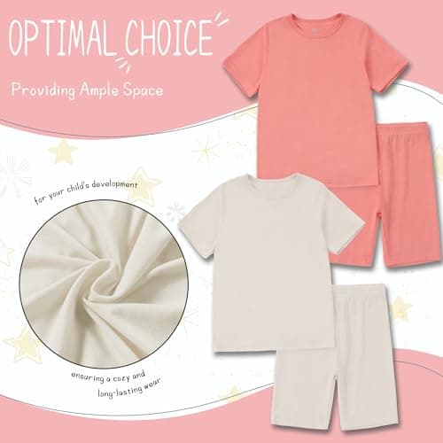 MICHLEY Bamboo Toddler Pajamas 2T - Soft Rayon Bamboo Sleepwear Short Sleeve PJS Set, 4-Piece Top & Shorts Casual Outfit, Mommy and Me PinkBeige Outfits Machine Wash, Gift for Boys Girls — view 5