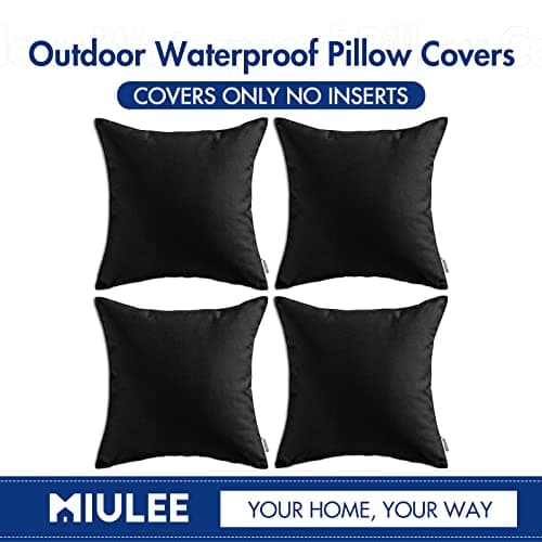 MIULEE Pack of 4 Decorative Outdoor Waterproof Pillow Covers Square Garden Cushion Cases PU Coating Throw Pillow Cover Shell for Patio Tent Park Couch 16x16 Inch Black — view 5